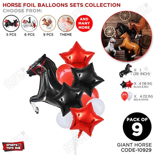 Giant Horse Black Color Pack Of 9 Foil Balloon Set