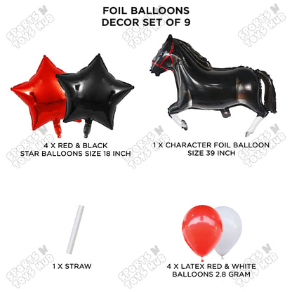 Giant Horse Black Color Pack Of 9 Foil Balloon Set