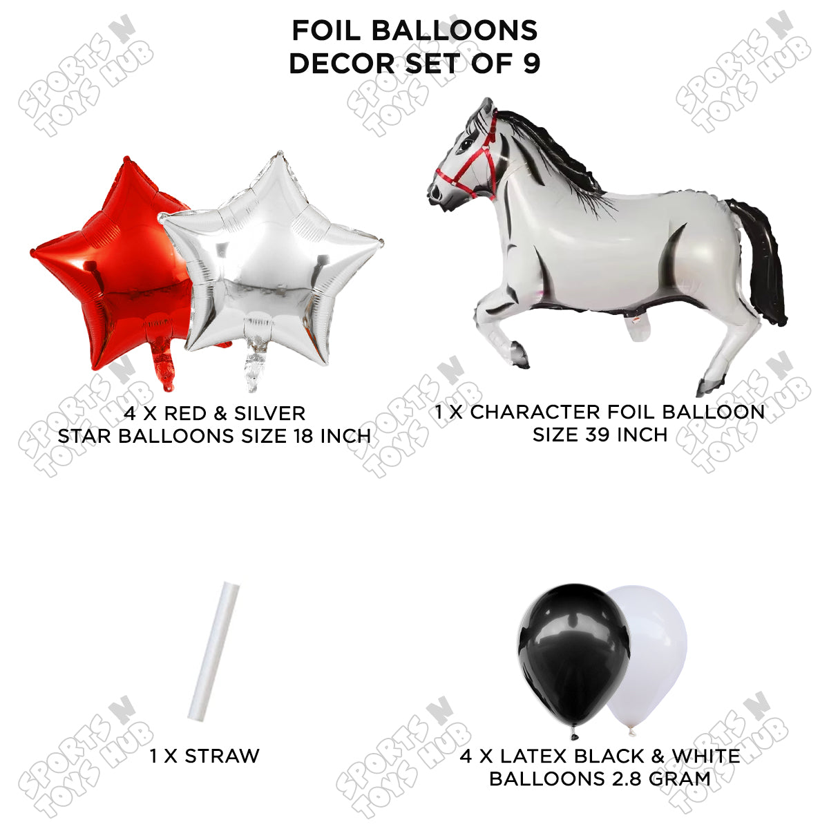 Giant Horse White Color Pack Of 9 Foil Balloon Set