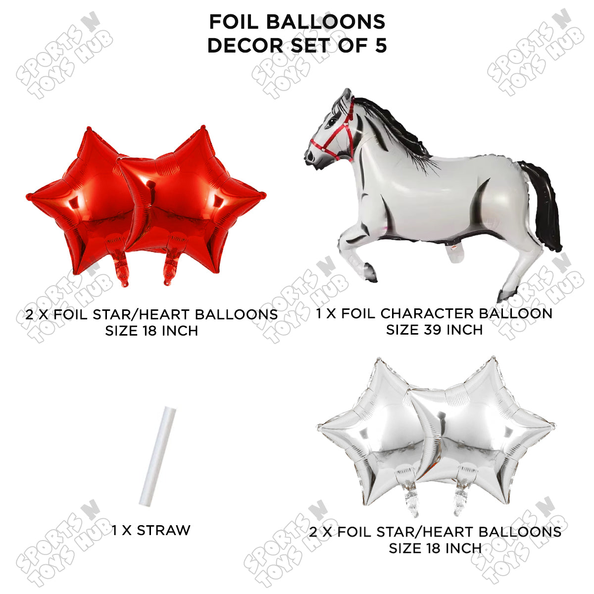 Giant Horse White Color Pack Of 5 Foil Balloon Set