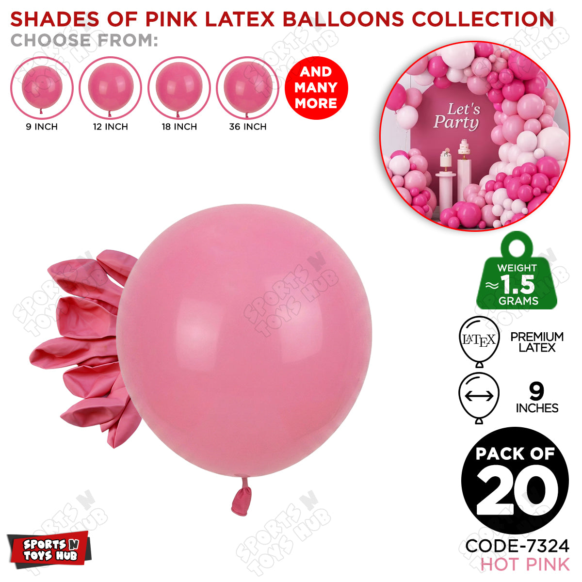 Hot Pink Latex Balloons Available In 9, 12, 18 & 36 Inch Sizes
