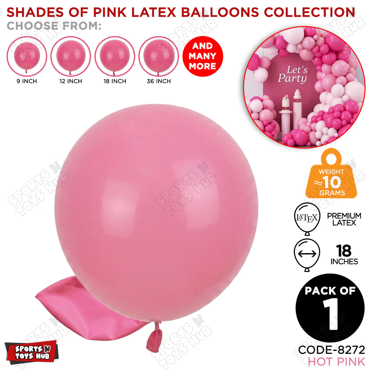 Hot Pink Latex Balloons Available In 9, 12, 18 & 36 Inch Sizes