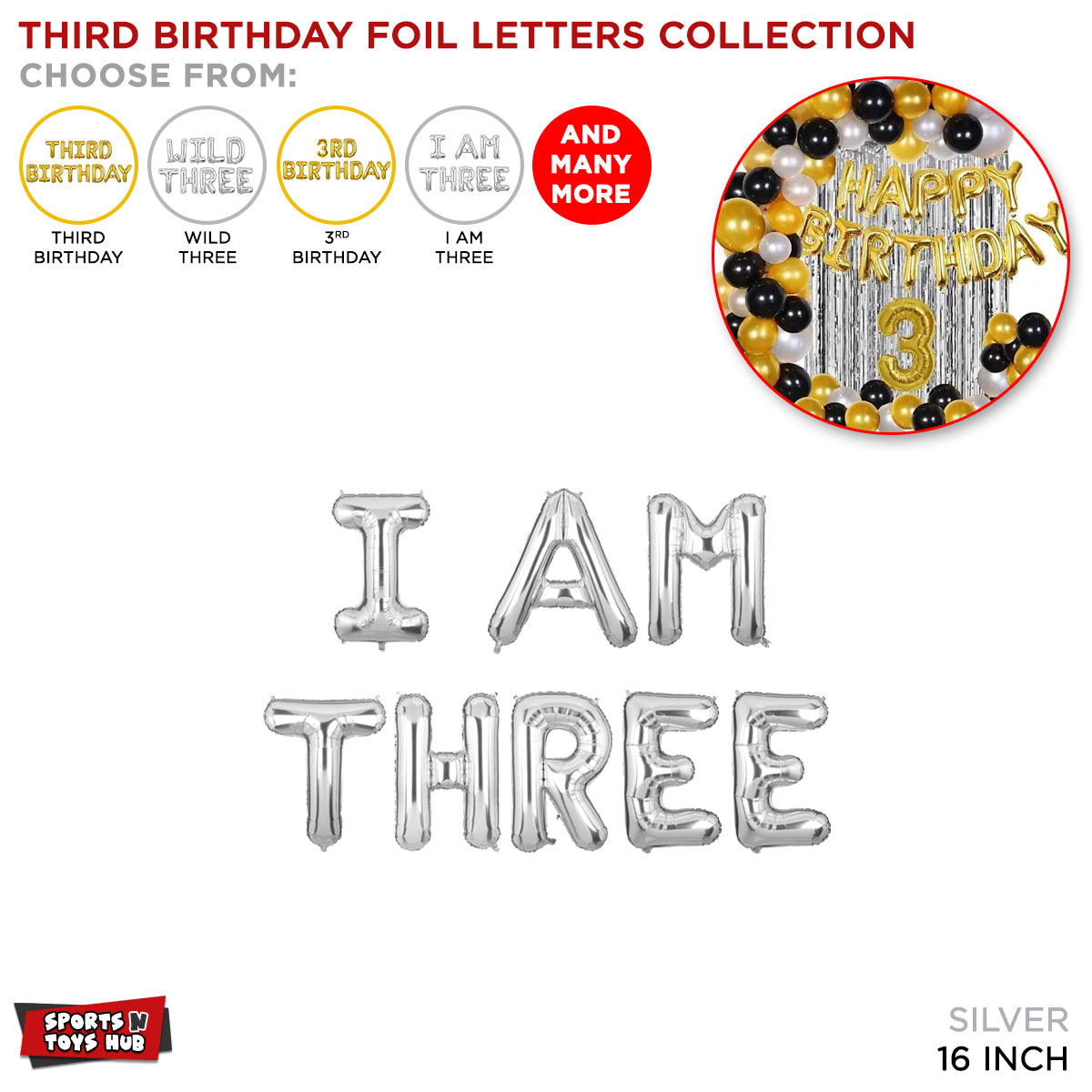 Third Birthday Silver Foil Letter Collection