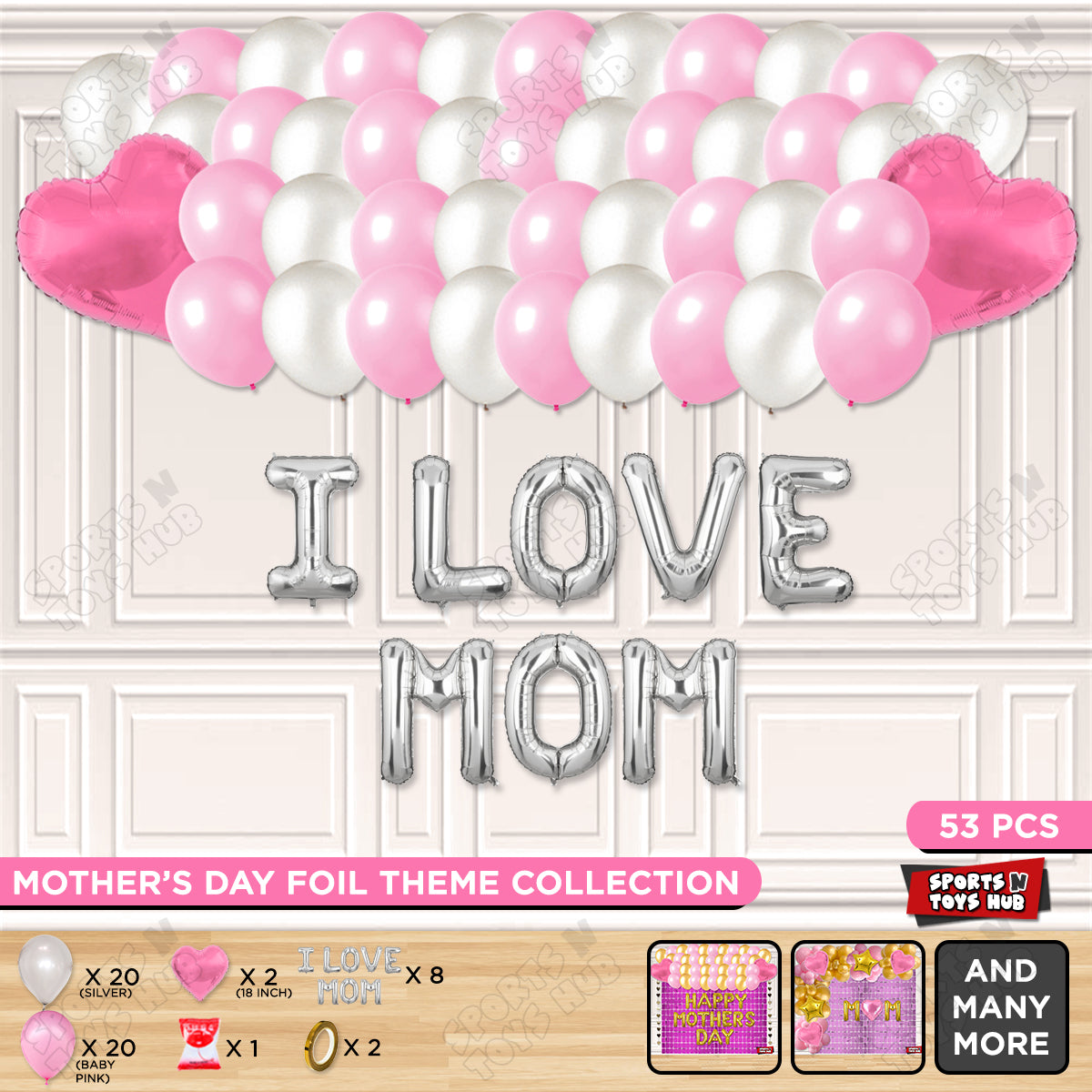 I Love Mom Foil Letter Garland Theme Collection