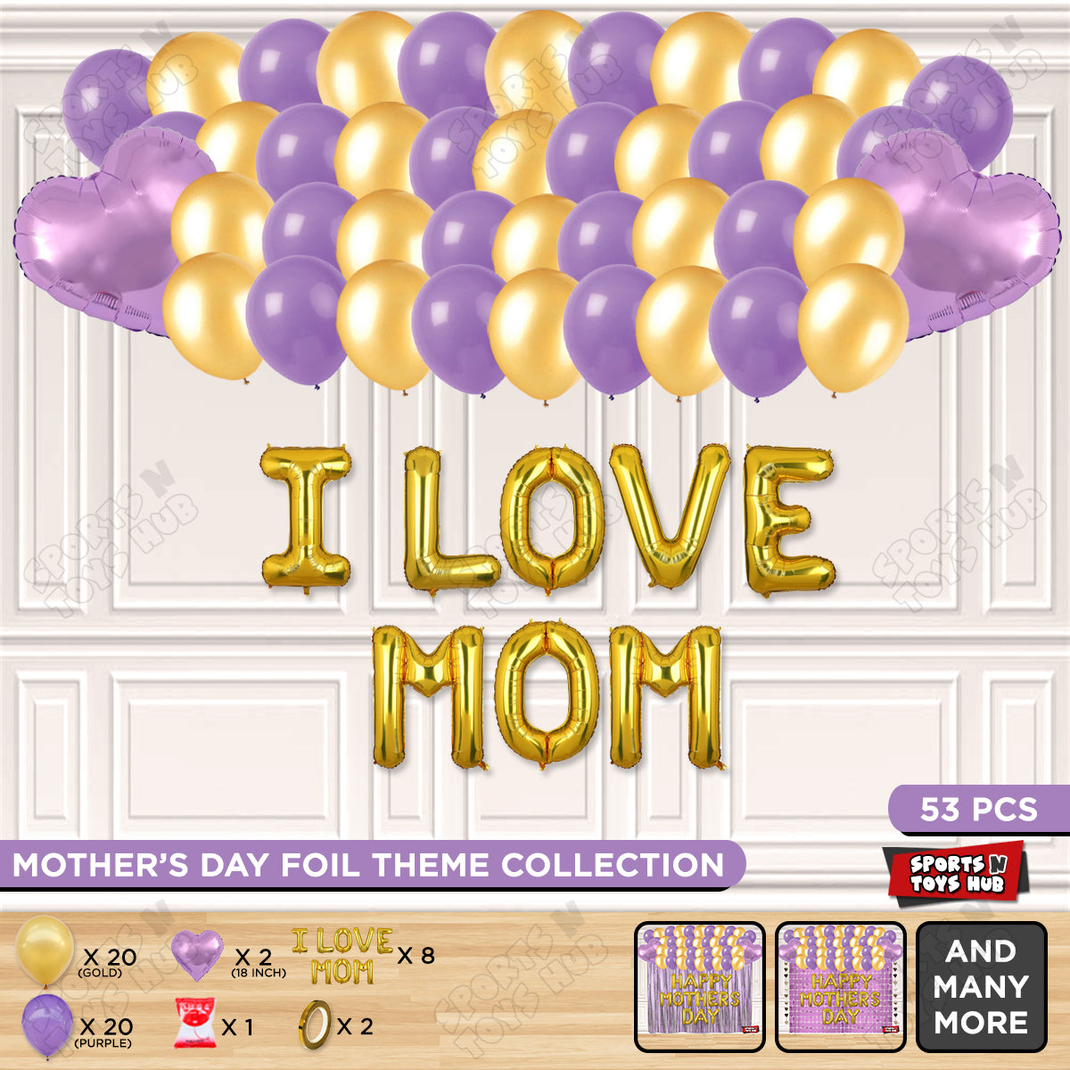 I Love Mom Foil Letter Garland Theme Collection