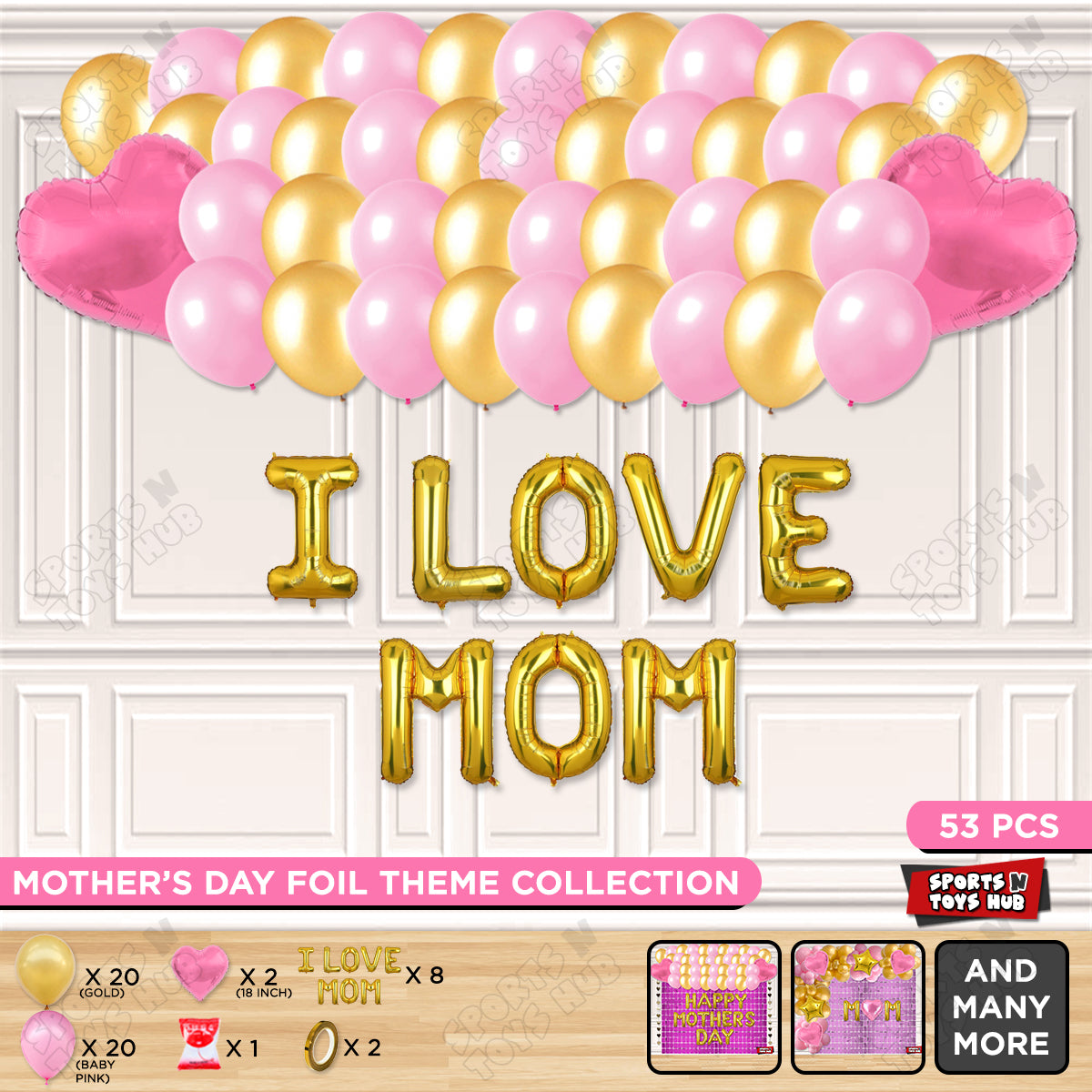 I Love Mom Foil Letter Garland Theme Collection