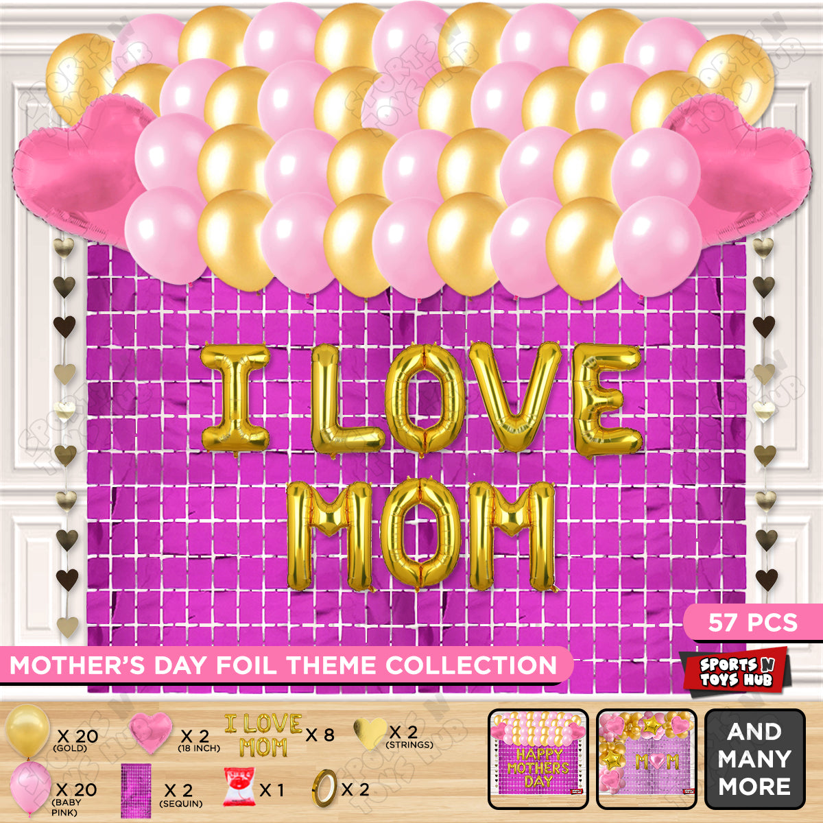 I Love Mom Foil Letter Rectangle Curtain Theme Collection