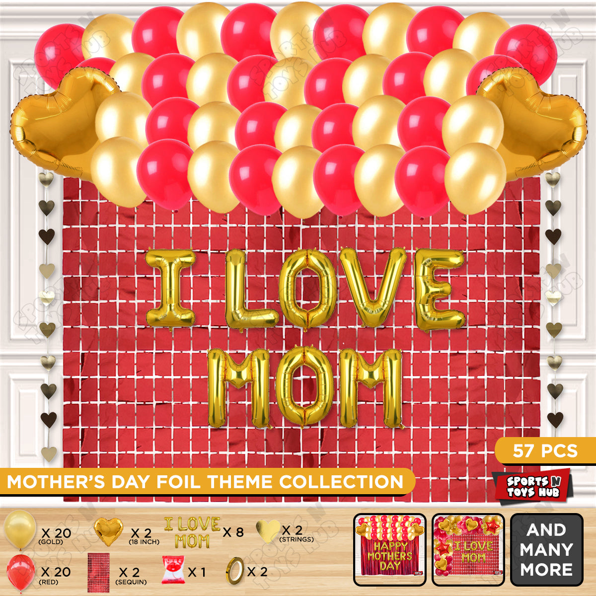 I Love Mom Foil Letter Rectangle Curtain Theme Collection