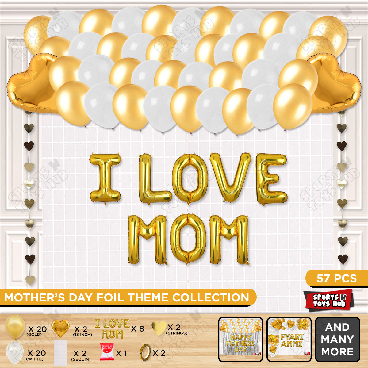 I Love Mom Foil Letter Rectangle Curtain Theme Collection