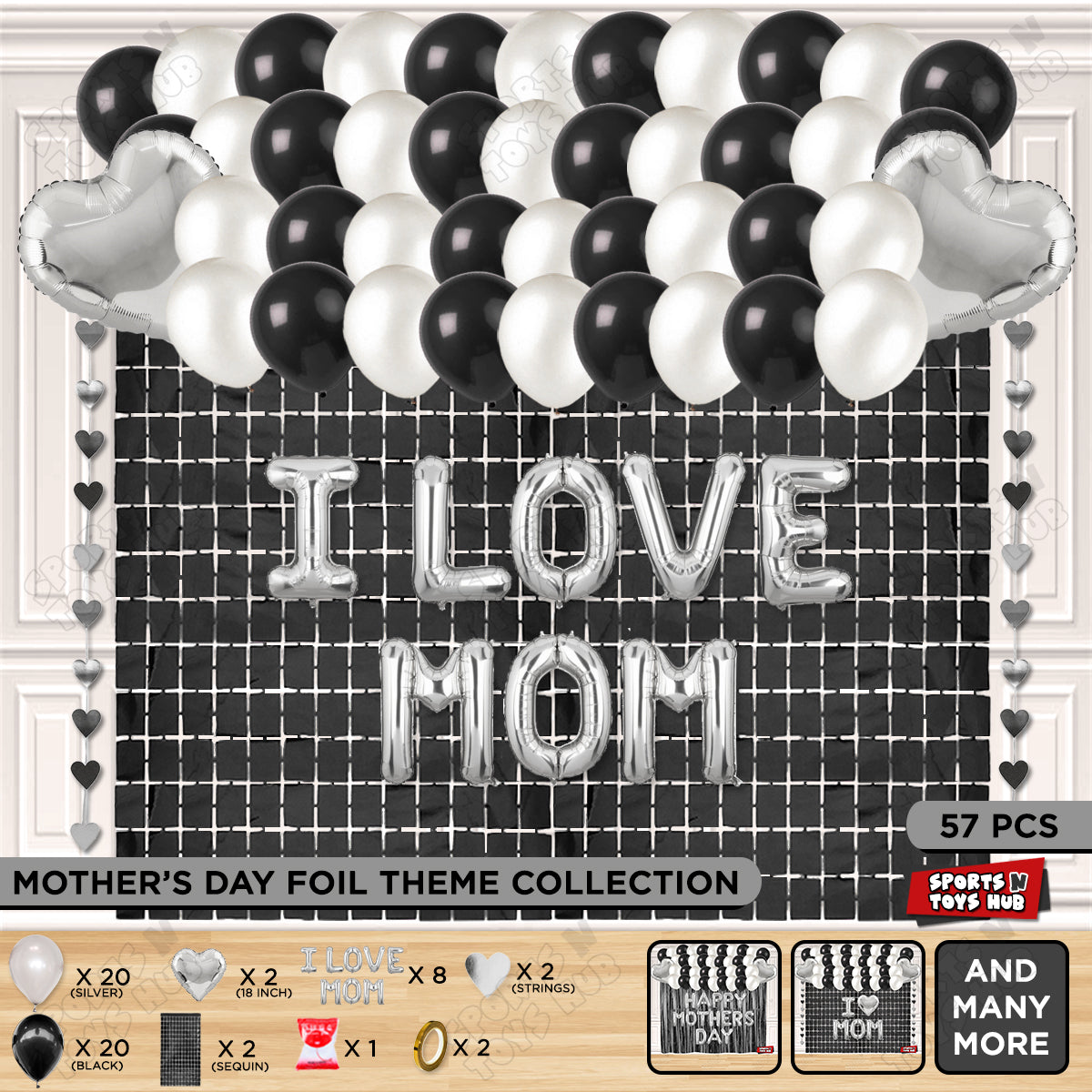 I Love Mom Foil Letter Rectangle Curtain Theme Collection