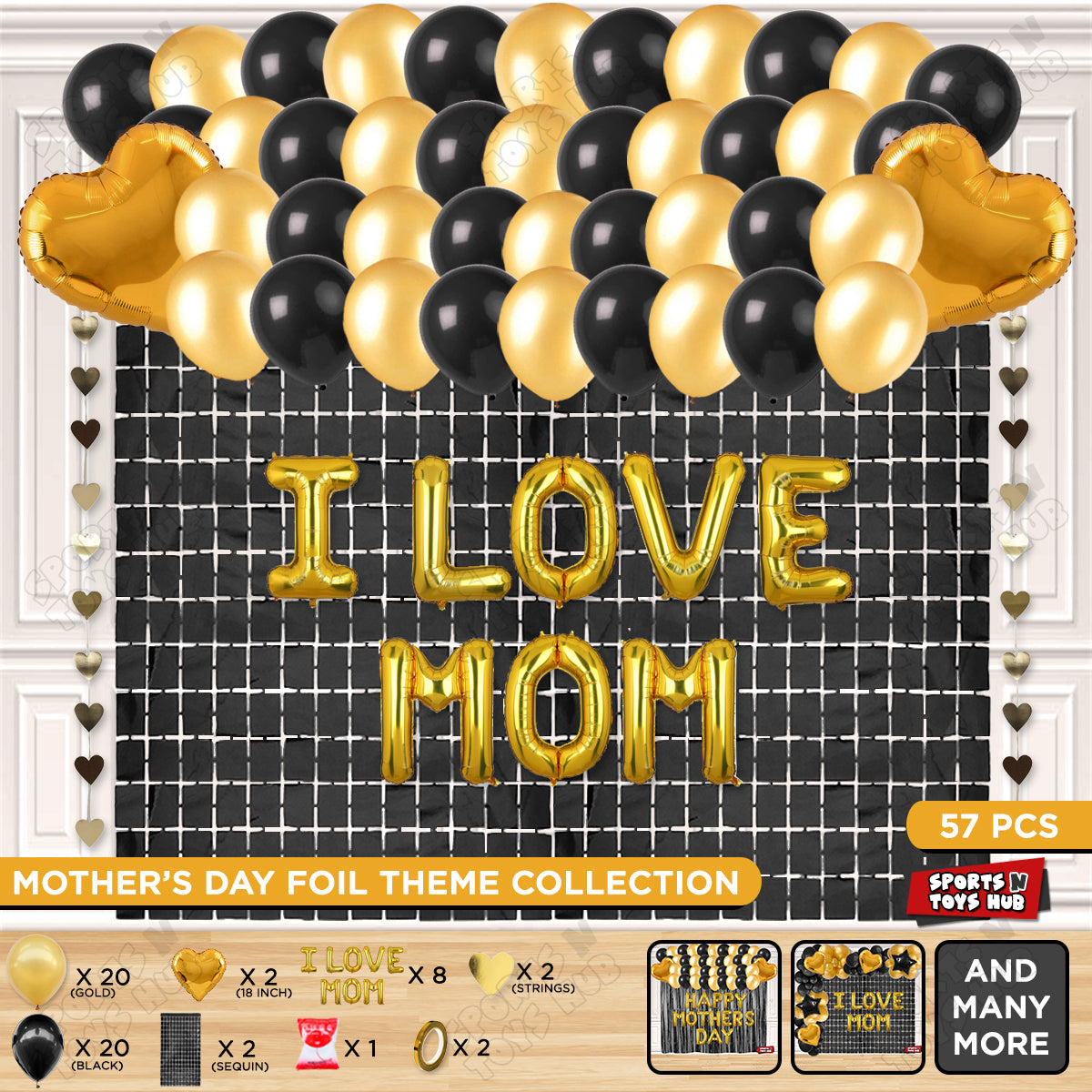 I Love Mom Foil Letter Rectangle Curtain Theme Collection