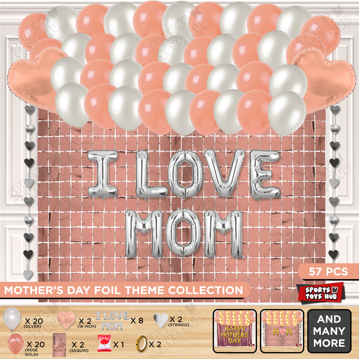 I Love Mom Foil Letter Rectangle Curtain Theme Collection