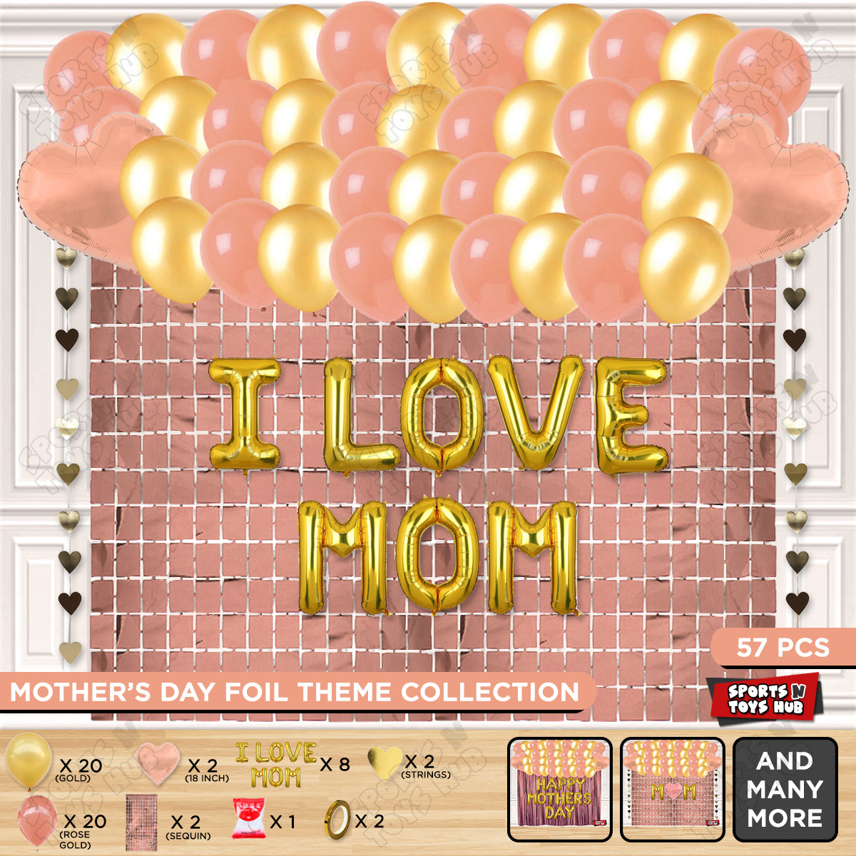 I Love Mom Foil Letter Rectangle Curtain Theme Collection