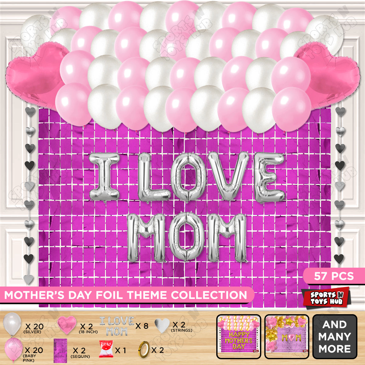 I Love Mom Foil Letter Rectangle Curtain Theme Collection