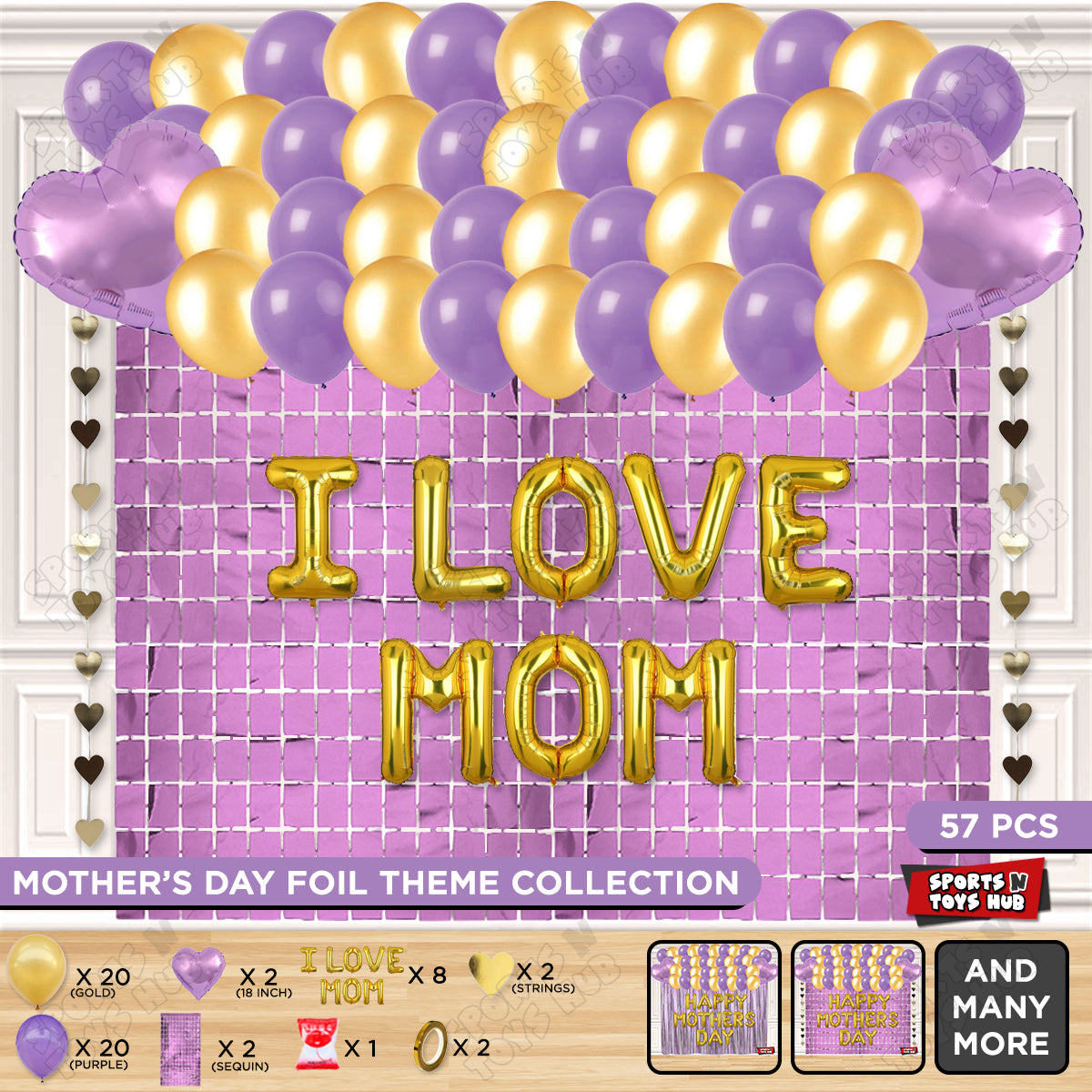 I Love Mom Foil Letter Rectangle Curtain Theme Collection