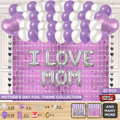 I Love Mom Foil Letter Rectangle Curtain Theme Collection