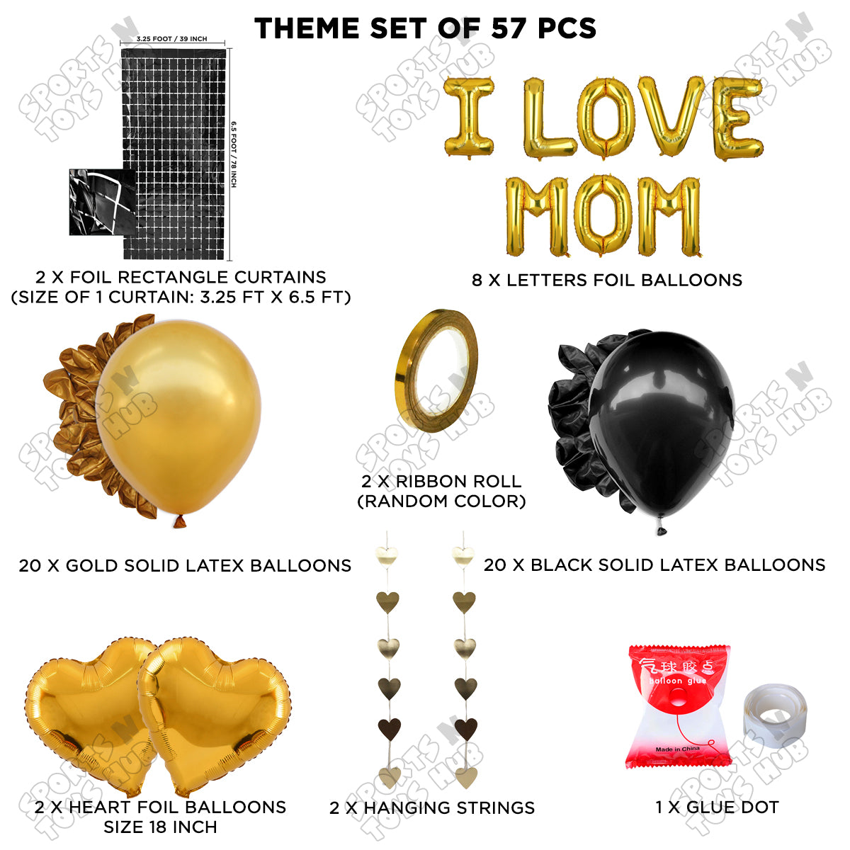 I Love Mom Foil Letter Rectangle Curtain Theme Collection