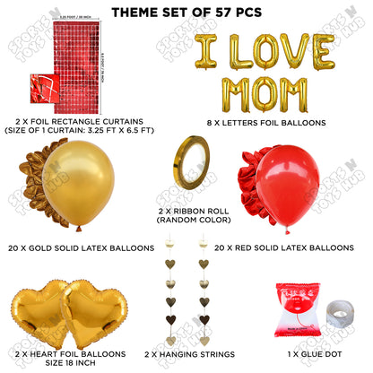 I Love Mom Foil Letter Rectangle Curtain Theme Collection