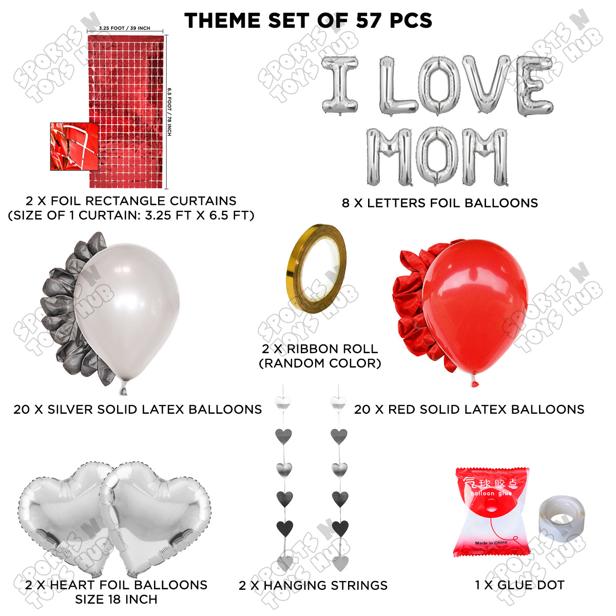 I Love Mom Foil Letter Rectangle Curtain Theme Collection