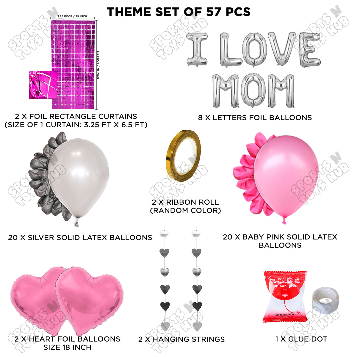 I Love Mom Foil Letter Rectangle Curtain Theme Collection