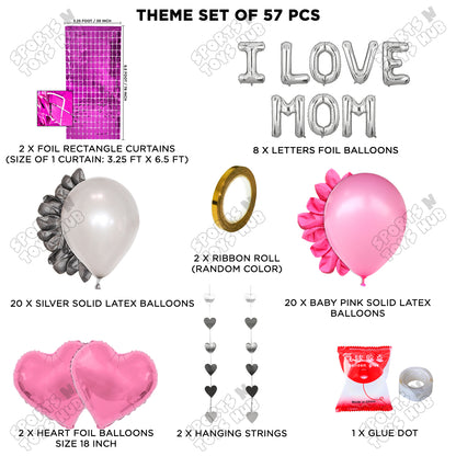 I Love Mom Foil Letter Rectangle Curtain Theme Collection