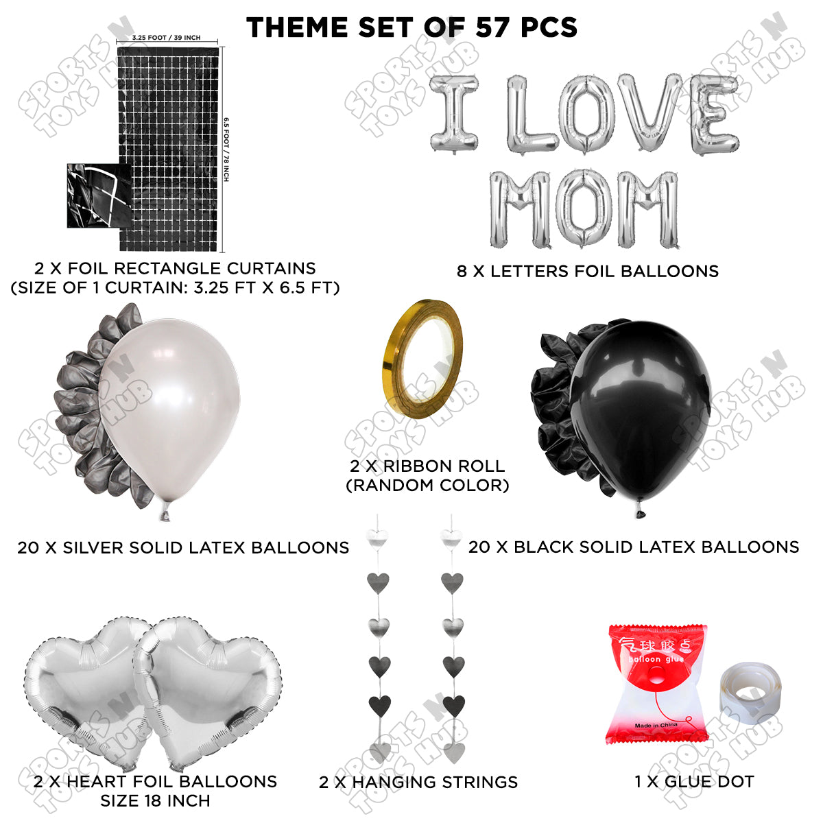 I Love Mom Foil Letter Rectangle Curtain Theme Collection