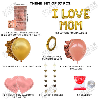 I Love Mom Foil Letter Rectangle Curtain Theme Collection