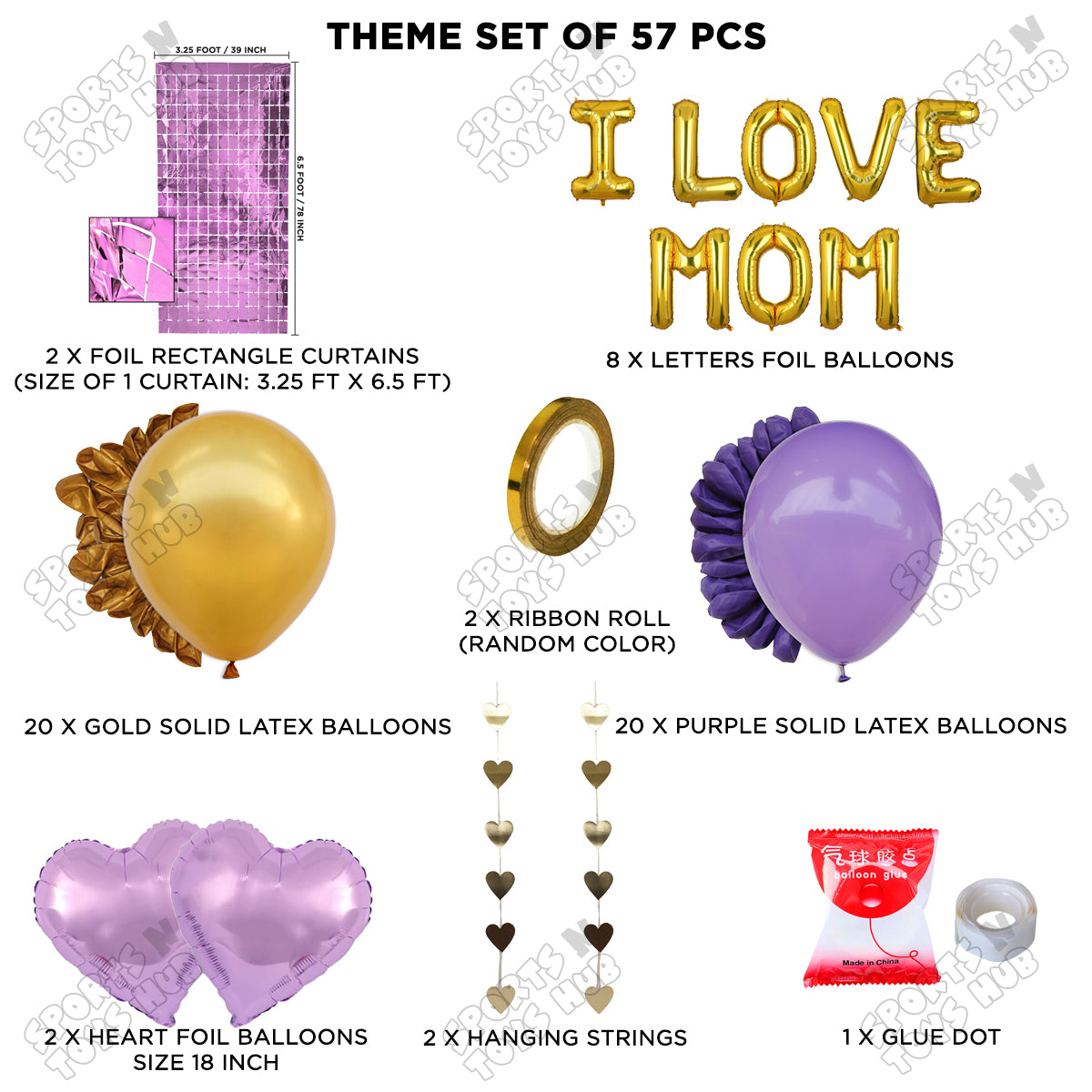 I Love Mom Foil Letter Rectangle Curtain Theme Collection