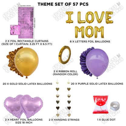 I Love Mom Foil Letter Rectangle Curtain Theme Collection
