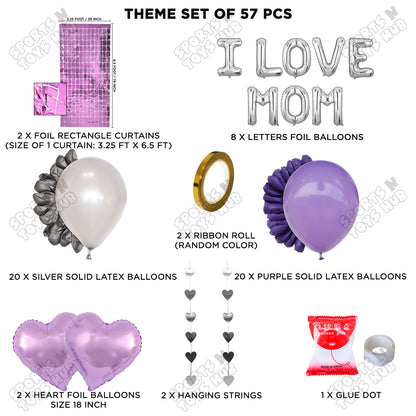 I Love Mom Foil Letter Rectangle Curtain Theme Collection