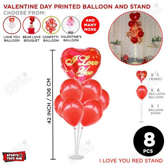 7 Stick Balloon Stand With I Love You Printed Heart Foil Balloon & Latex Balloon