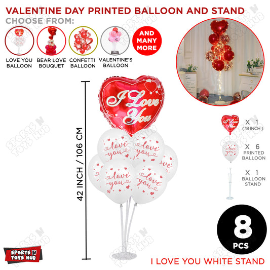 7 Stick Balloon Stand With I Love You Printed Balloons & Printed Heart Foil