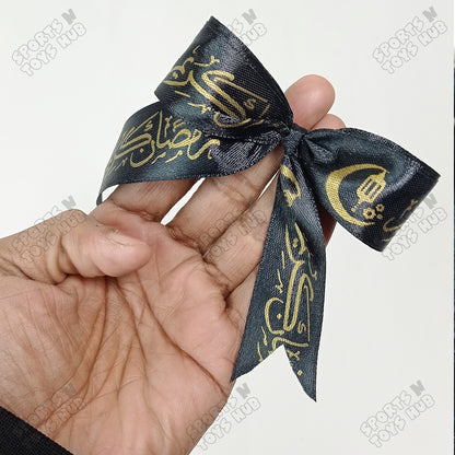 1 Inch Satin Printed Ramadan Kareem Ribbon Bows – For Gift Wrapping & Decor