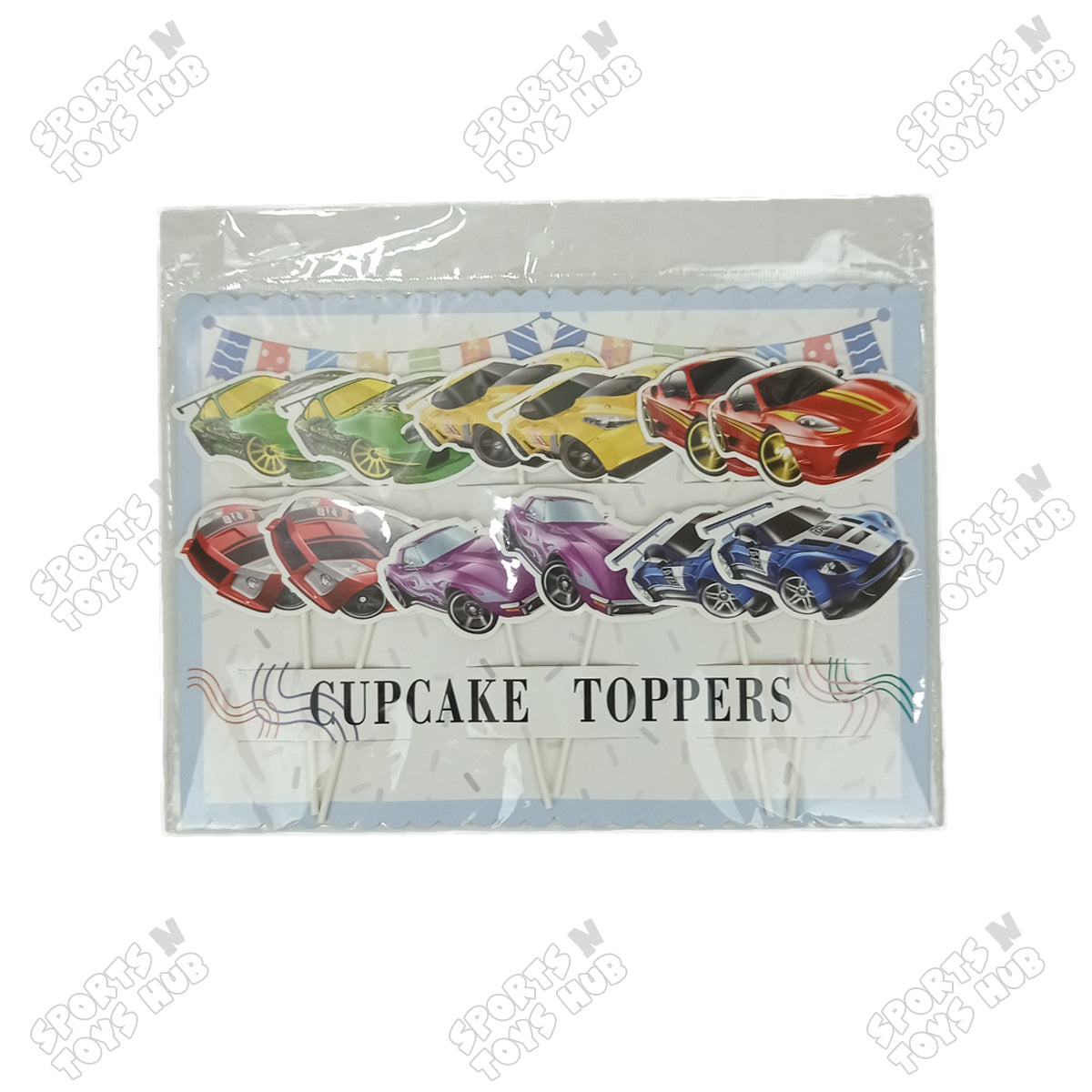 HBD Cartoon Character Race Car Cup Cake Topper - 12 Pcs