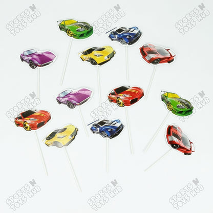 HBD Cartoon Character Race Car Cup Cake Topper - 12 Pcs