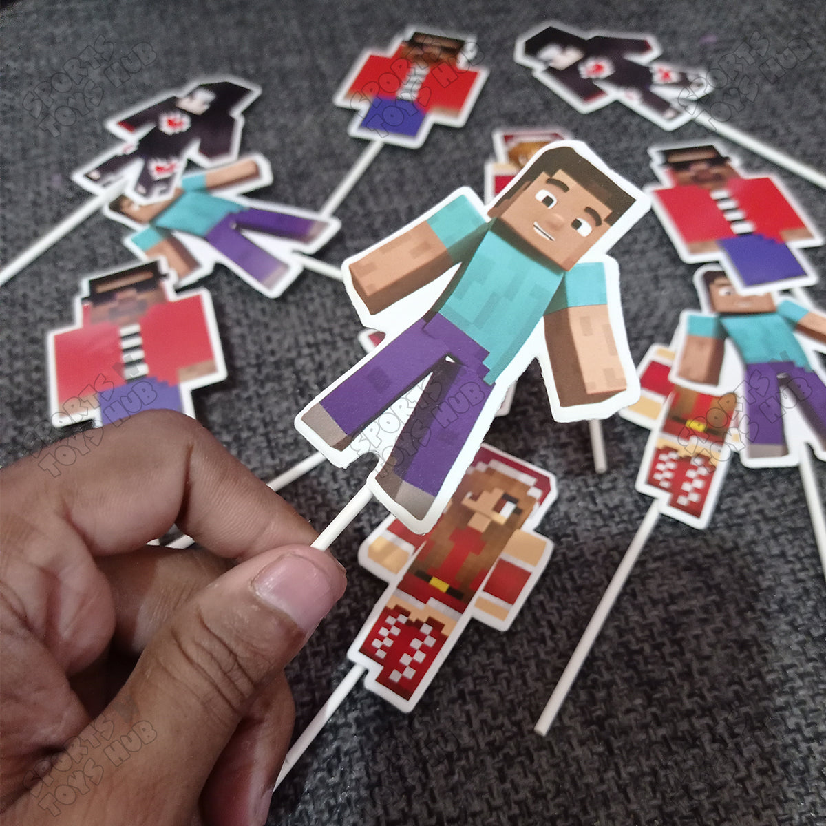 Minecraft Cartoon Game Characters Cup Cake Topper - 12 Pcs