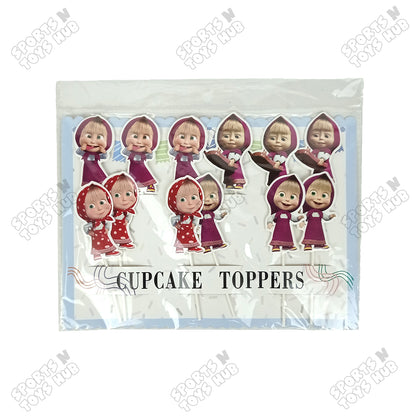 Cartoon Characters HBD M@sha & The Bear Cup Cake Topper - 12 Pcs