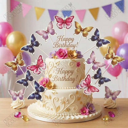 Buttefly HBD Cup Cake Toppers - 12 Pcs