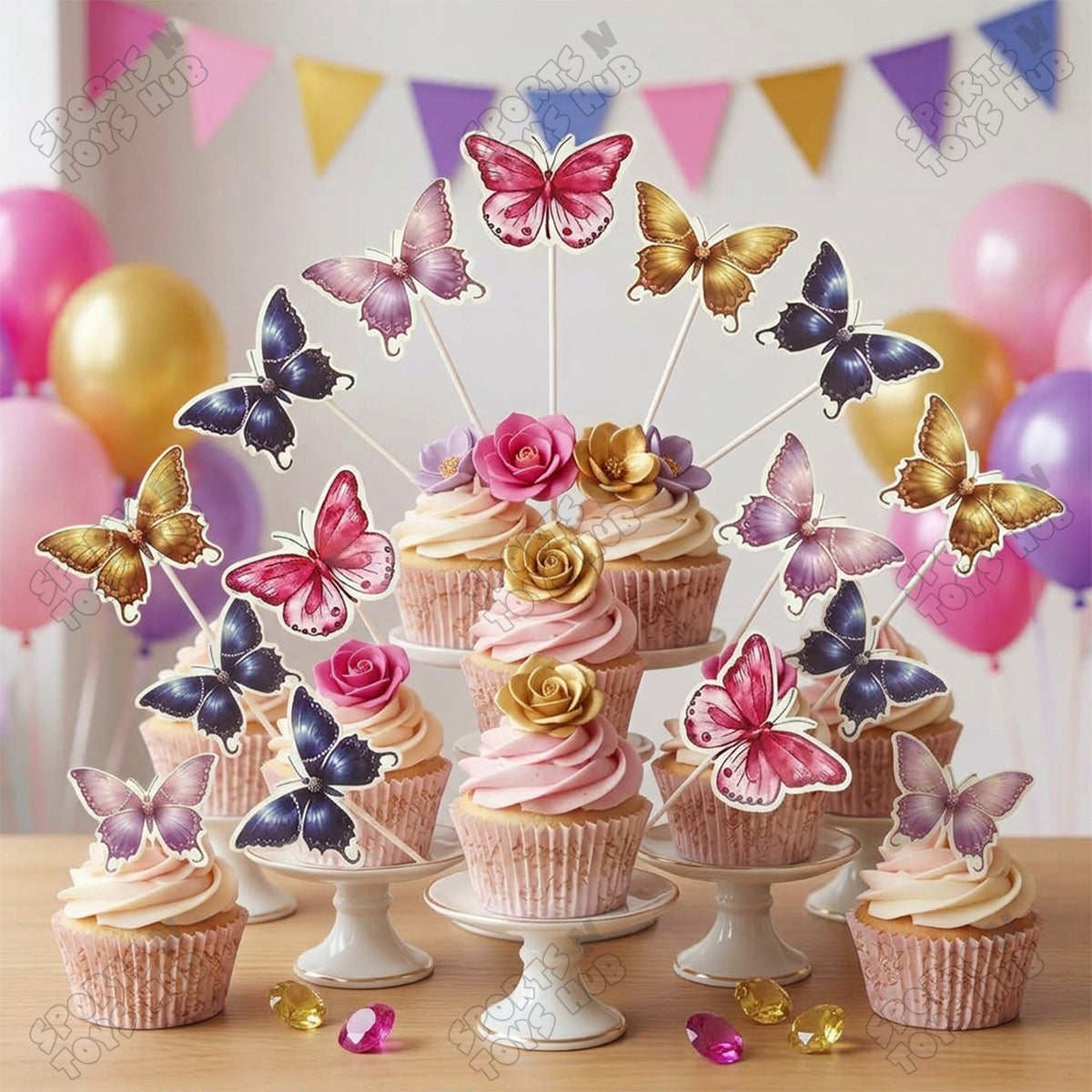 Buttefly HBD Cup Cake Toppers - 12 Pcs