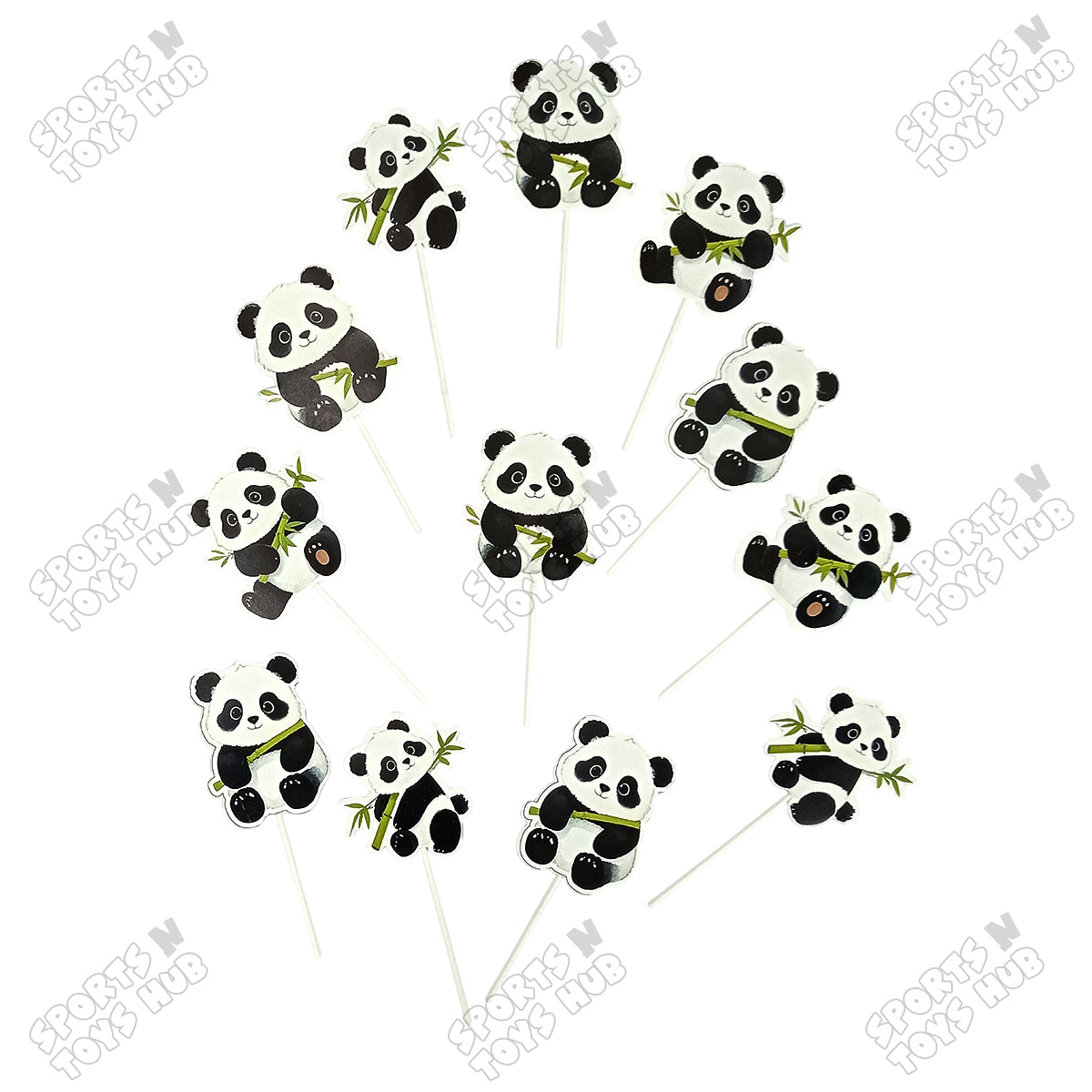 Panda Cartoon Characters HBD Cup Cake Topper - 12 Pcs