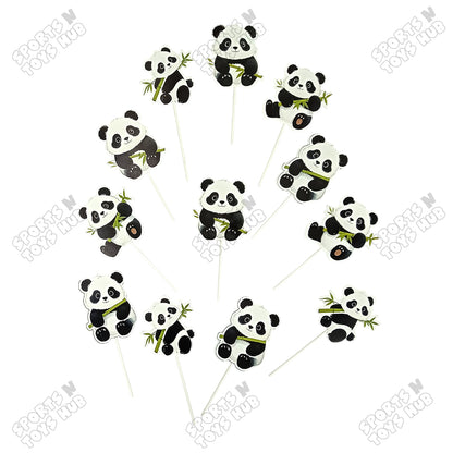 Panda Cartoon Characters HBD Cup Cake Topper - 12 Pcs