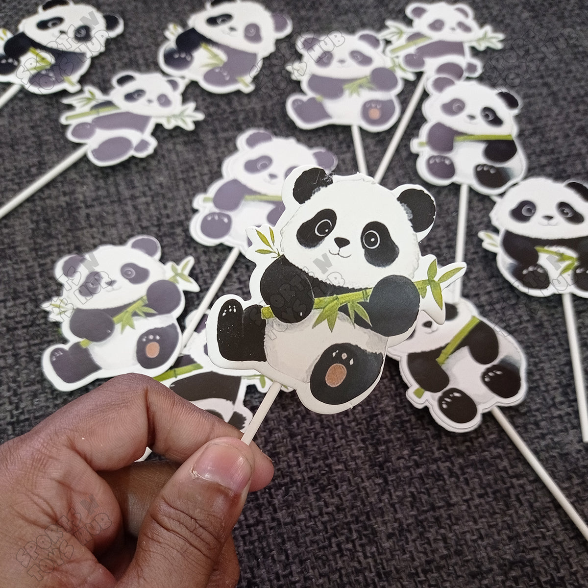 Panda Cartoon Characters HBD Cup Cake Topper - 12 Pcs