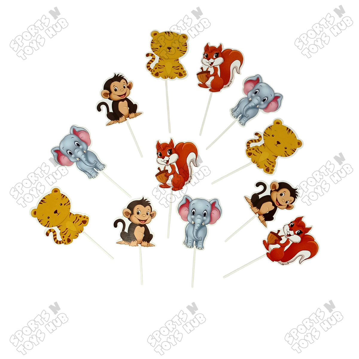 Cartoon Characters HBD Jungle Safari Cup Cake Topper - 12 Pcs