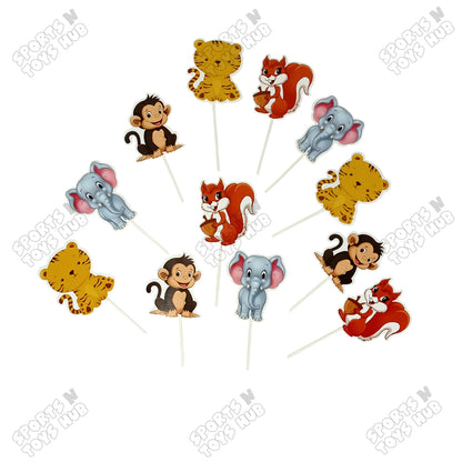 Cartoon Characters HBD Jungle Safari Cup Cake Topper - 12 Pcs