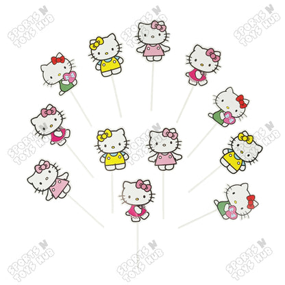 Hell0 Kitty Cartoon Characters Cup Cake Topper - 12 Pcs