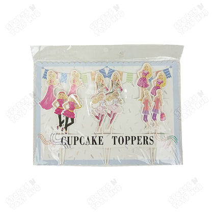 Cartoon Characters HBD Barbie Doll Cake Topper - 12 Pcs