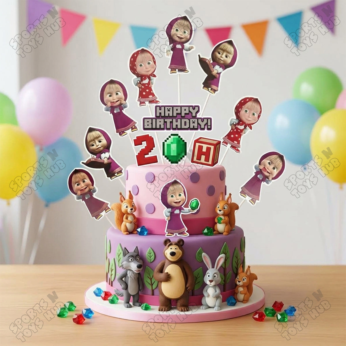 Cartoon Characters HBD M@sha & The Bear Cup Cake Topper - 12 Pcs