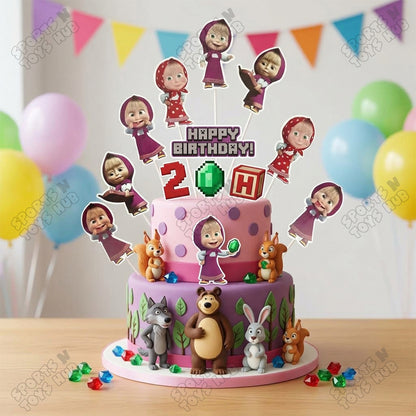 Cartoon Characters HBD M@sha & The Bear Cup Cake Topper - 12 Pcs