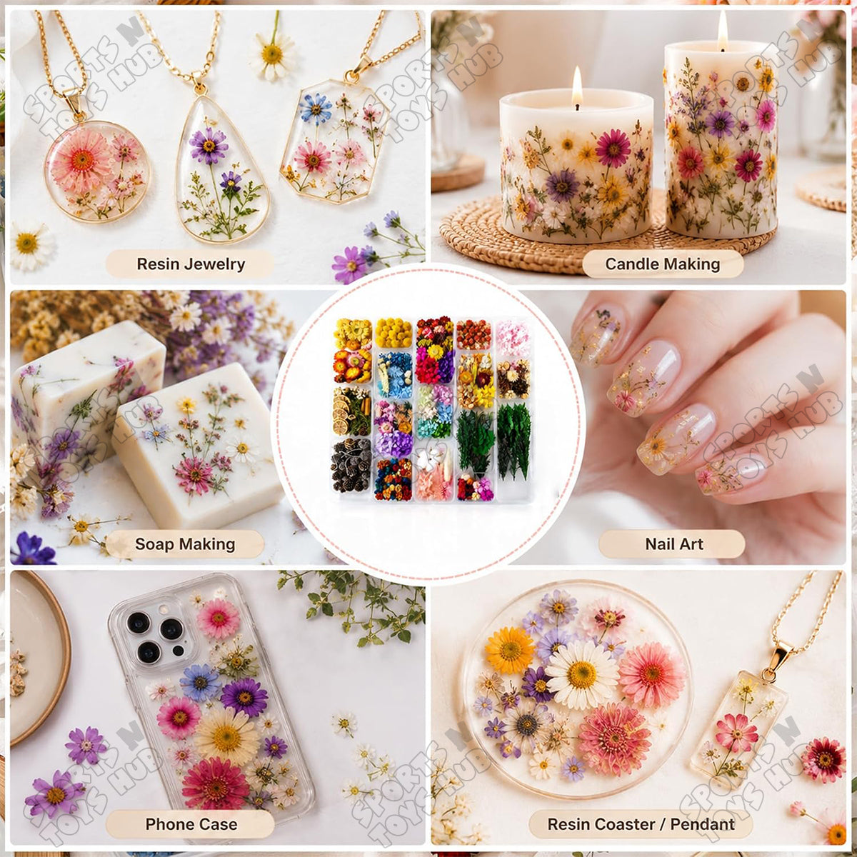 Natural Dried Flowers Assorted – Real Preserved Dry Flowers & Leaves in Plastic Box Pack for UV Epoxy Resin Art, Jewelry Making, Gift Wrapping, Floral Decoration & DIY Crafts