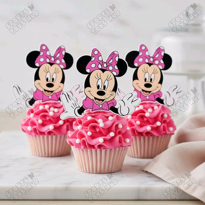 Cartoon Characters Minnie M0use Family Cup Cake Topper - 12 Pcs